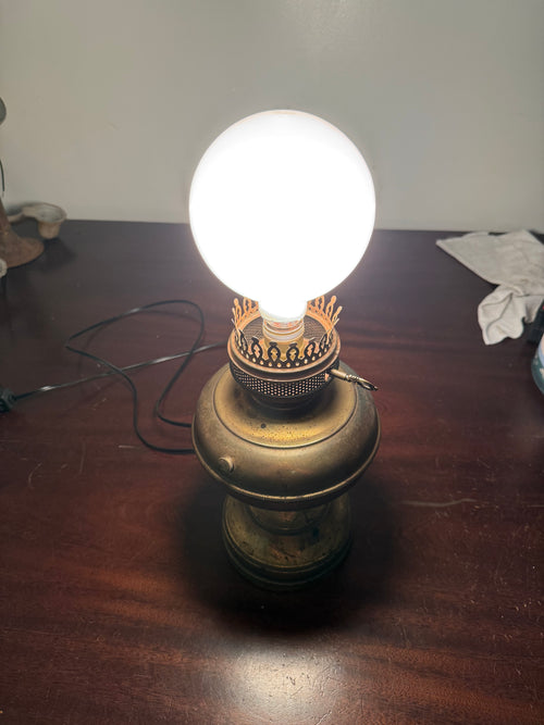 Antique Brass Oil Lamp — Converted to Electric, Fully Rewired