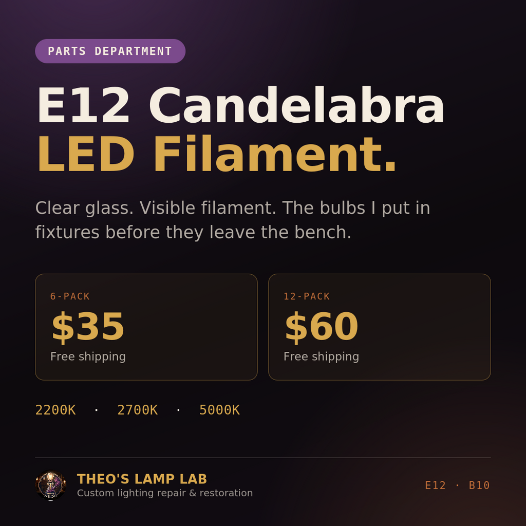 E12 Candelabra LED Bulbs — Clear Glass Filament | 6 & 12 Packs
