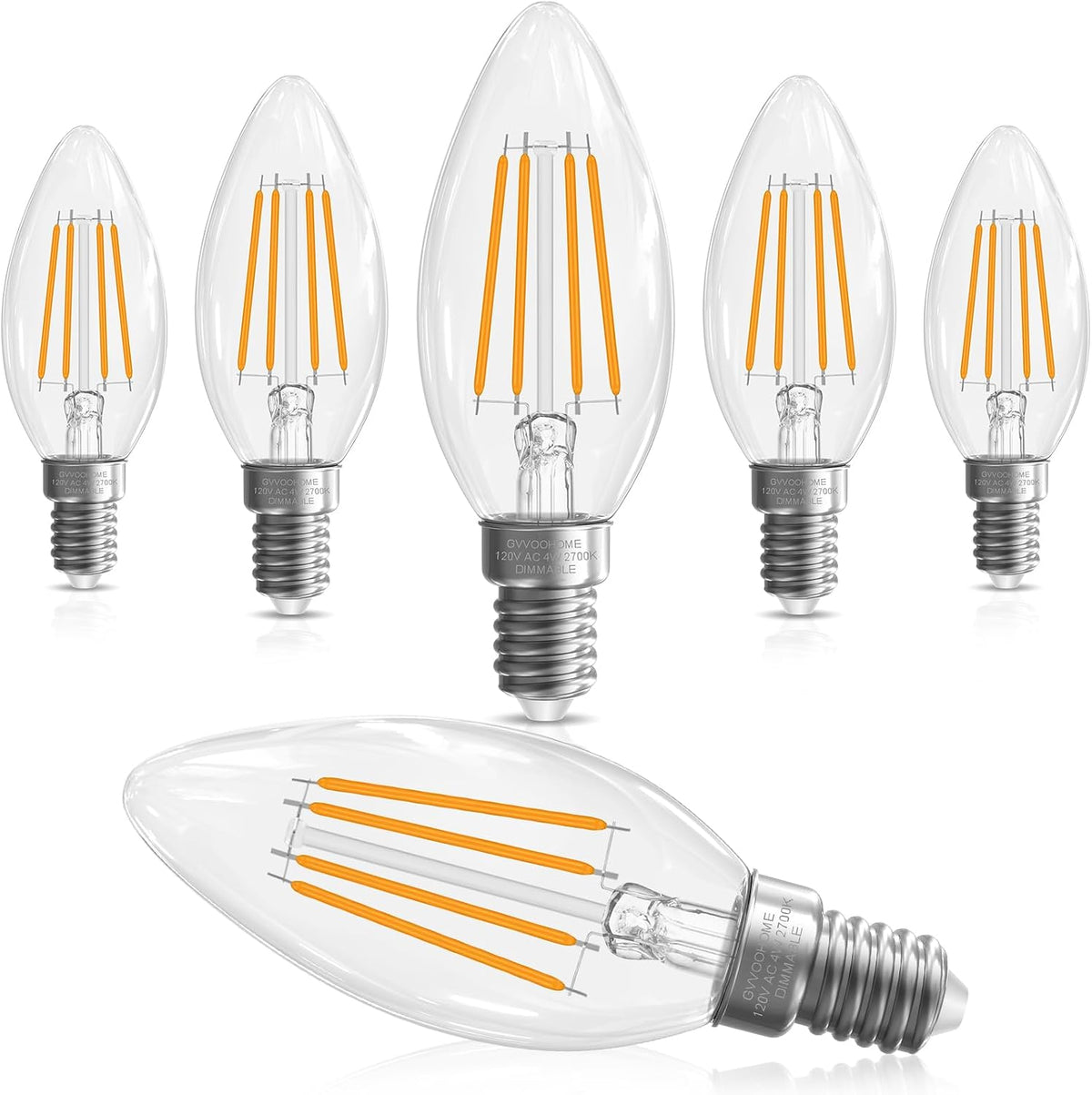 E12 Candelabra LED Bulbs — Clear Glass Filament | 6 & 12 Packs