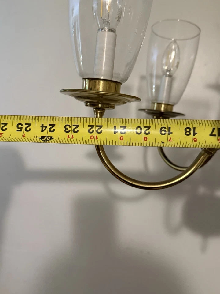 Vintage Brass Six-Light Chandelier — Fluted Glass Shades, Rewired