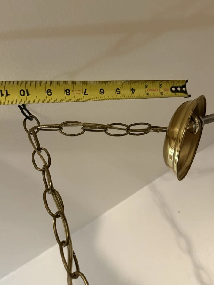 Vintage Brass Six-Light Chandelier — Fluted Glass Shades, Rewired